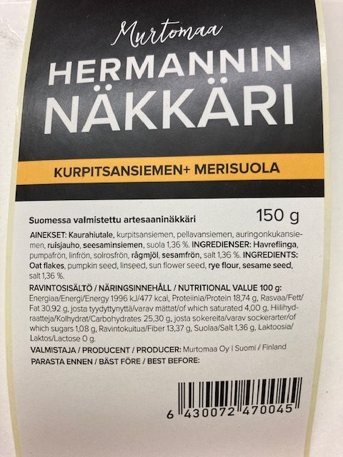 Hermannin näkkäri Kurpitsansiemen-merisuola 150g