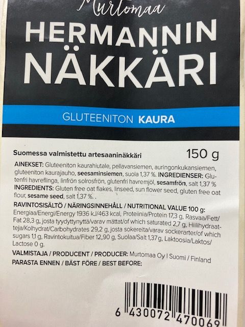 Hermannin näkkäri gluteeniton Kaura 150g