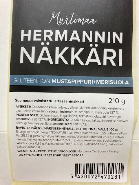 Hermannin näkkäri gluteeniton Mustapippuri-merisuola 210g